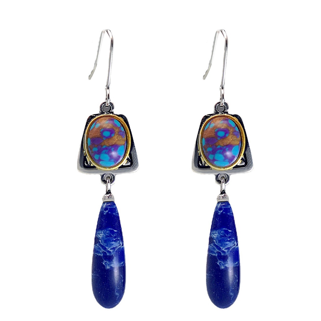 Hu Hu Hu Hu Hu Alat Bantu Pasang Kacamata♡ 1 Pasang Anting Kait Gantung Wanita Hias Batu Biru Imitasi Ringan Untuk Pernikahan