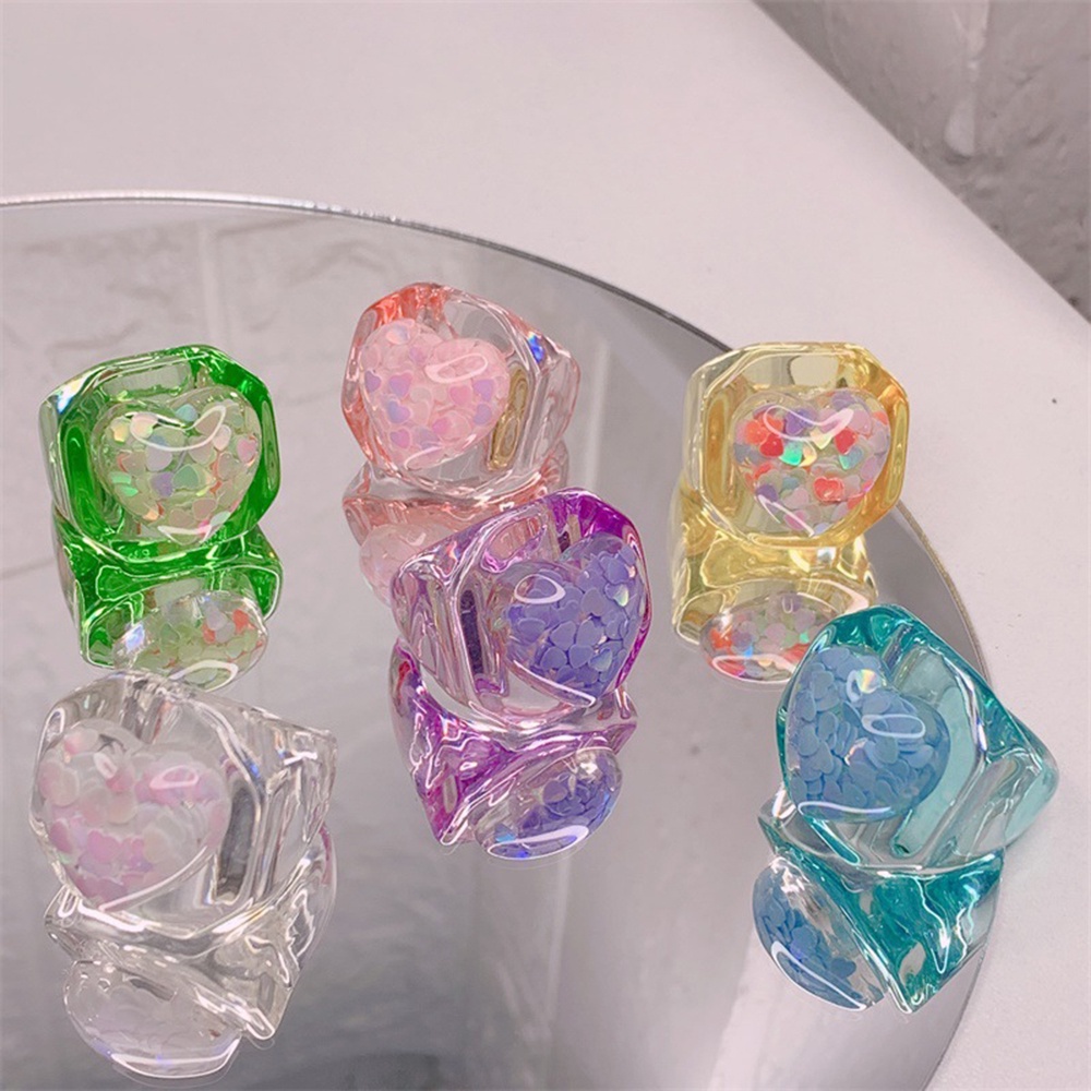 1pc Cincin Bentuk Hati Geometris Bahan Resin Warna Permen Untuk Wanita