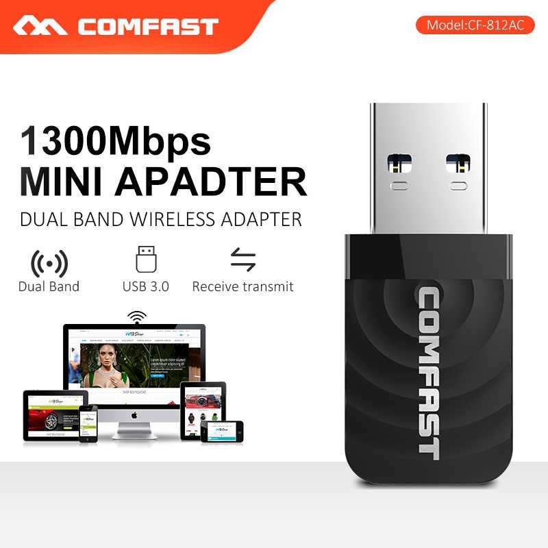 COMFAST CF-812AC - Dual Band USB 3.0 Wireless Adapter - 1300Mbps - Penangkap Sinyal WiFi Model USB