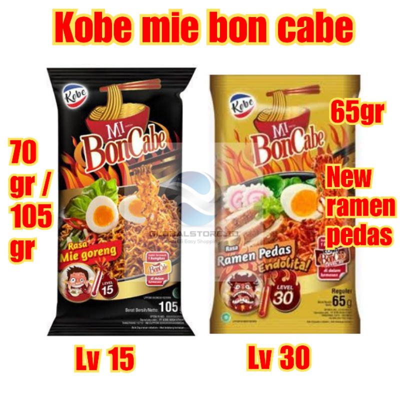 kobe mie boncabe lv 15 105gr /70gr / ramen pedas lv 30 New