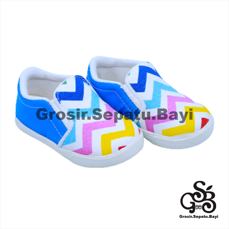 sepatu anak perempuan slip on motif rainbow zigzag murah