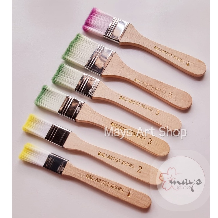 

Kuas Kayu Nilon - Kuas Lukis Gagang Kayu Nylon Bali Artist 369 - Kuas Decoupage Lebar Rata Flat Jejer Warna Warni Paint Brush Cat / Kanvas