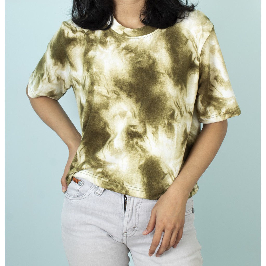 HIPNOP LADIES CLEO LENGAN PENDEK SWEATER CROP BASIC WANITA MOTIF TIE DYE