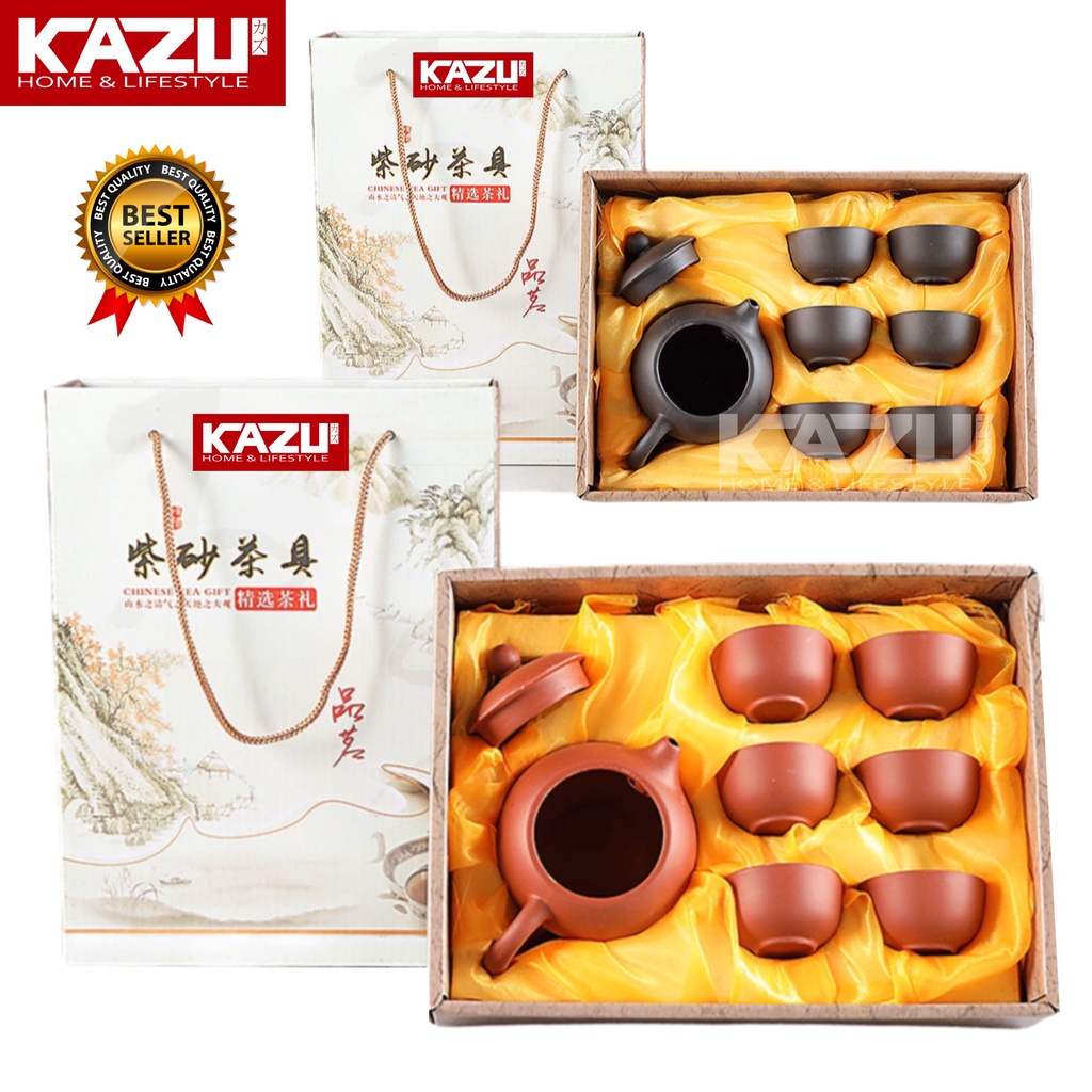 Kazu Chinese Teapot Set Tanah Liat 6cup A01 Gelas Set Teko Hadiah Kado Pernikahan Ultah Free Ucapan