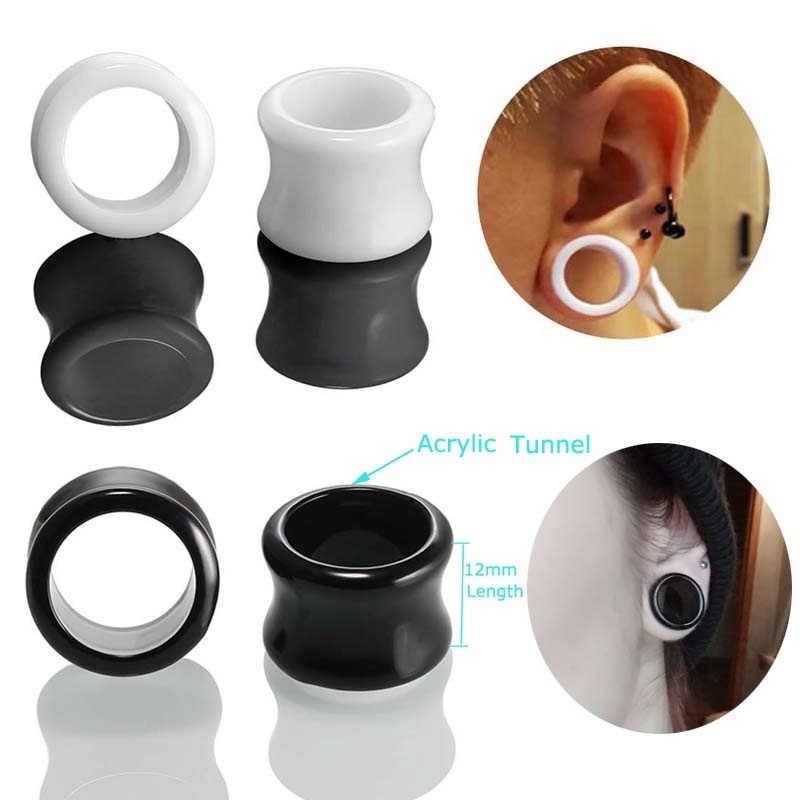 Sepasang Double Flare Acrylic Tunnels Earrings Expander Earlobe Warna Solid