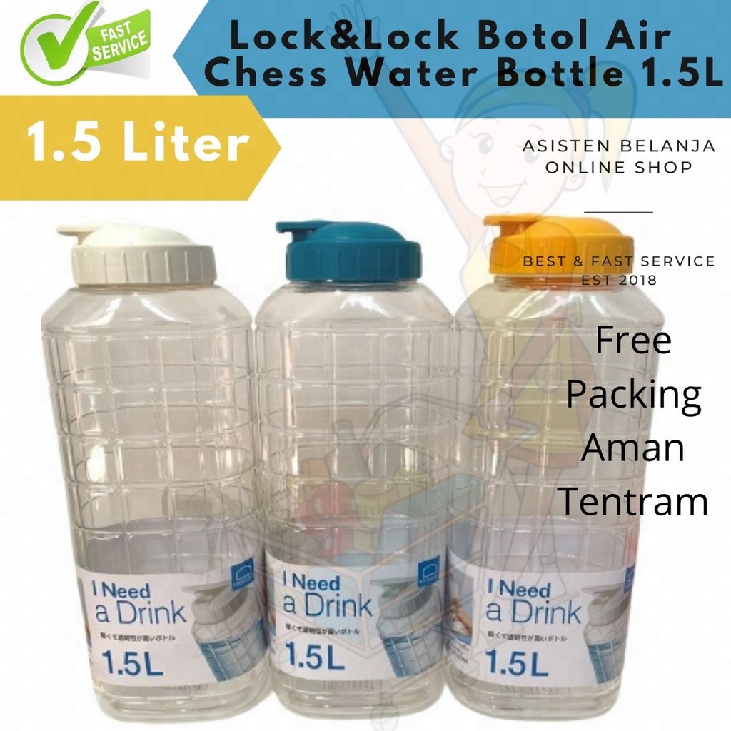 Botol Air Minum LocknLock 1500ml 1500 ml Kulkas Dingin Chess Water Bottle Tumbler LockAndLock HAP812 1.5L 1.5Liter 1.5 L 1,5 Liter Ukuran Besar Jumbo HAP-812 HAP812