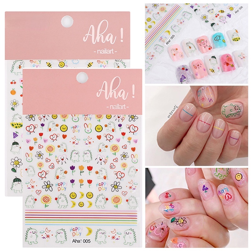 1 Lembar Stiker Kuku Desain Dinosaurus 5D Untuk Nail Art