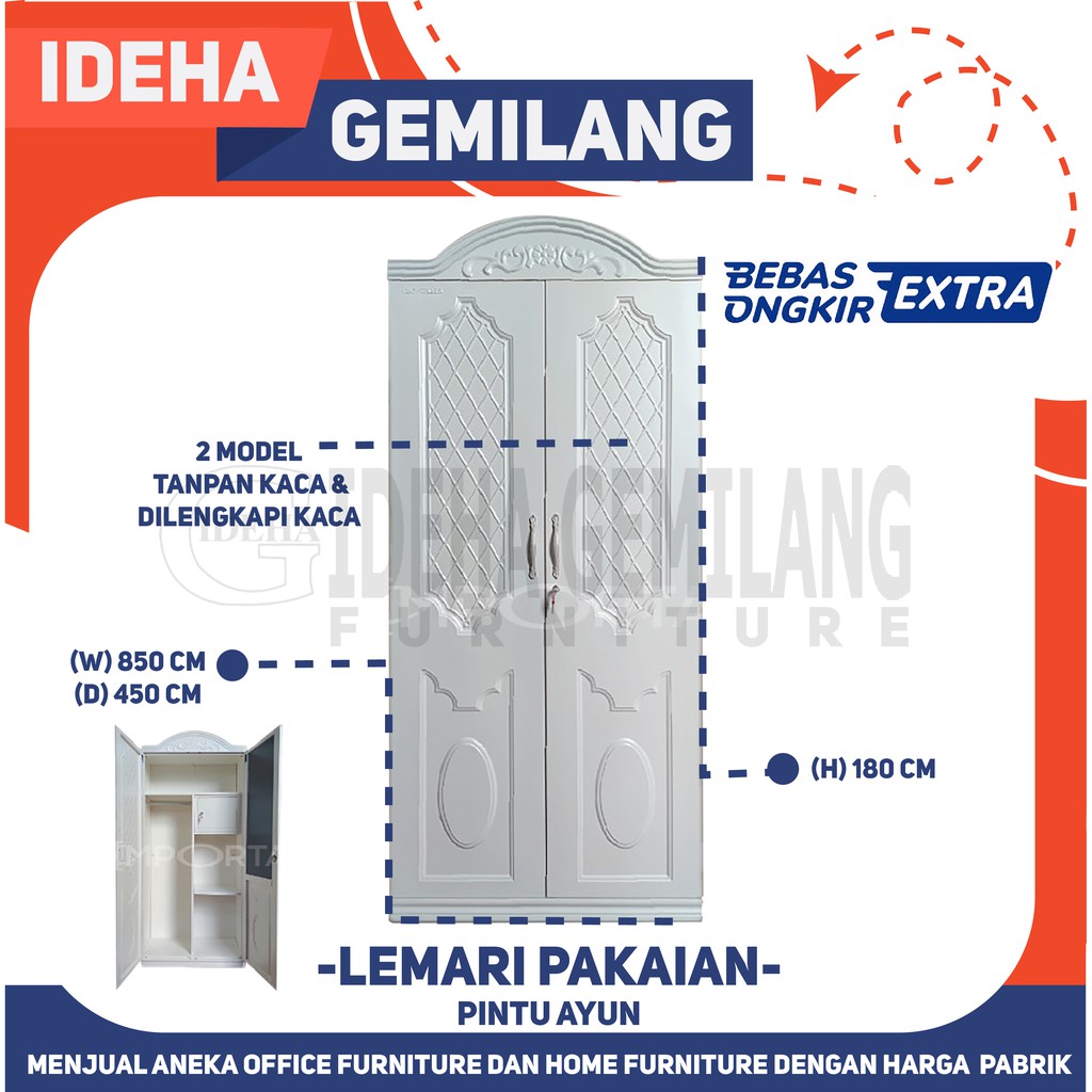 Lemari pakaian 2 pintu besi model klasik - TANPA KACA & KACA