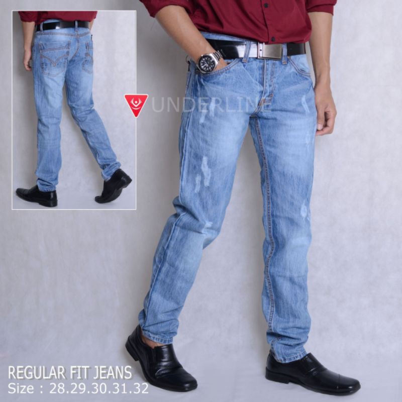 celana jeans reguler pria sobek laser / jeans reguler pria sobek laser / reguler original produk