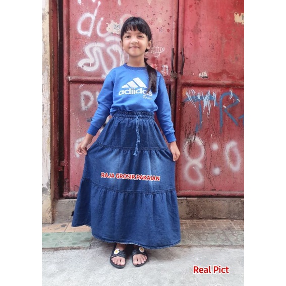 Rok Jeans Anak Canda  Model Rempel Tingkat Susun Usia 4-14 Thn