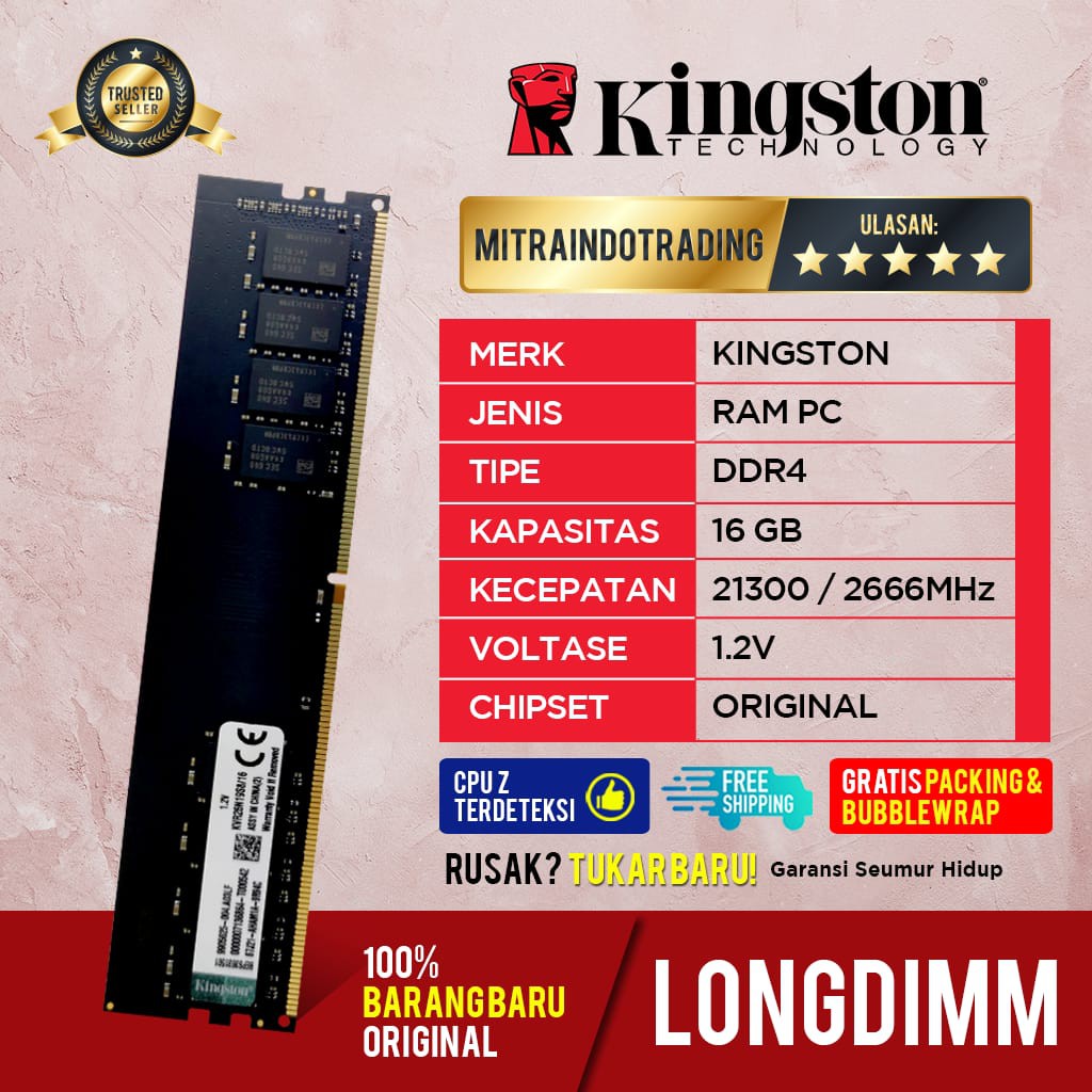 RAM KINGSTON LONGDIMM DDR4 16GB PC21300/2666mhz