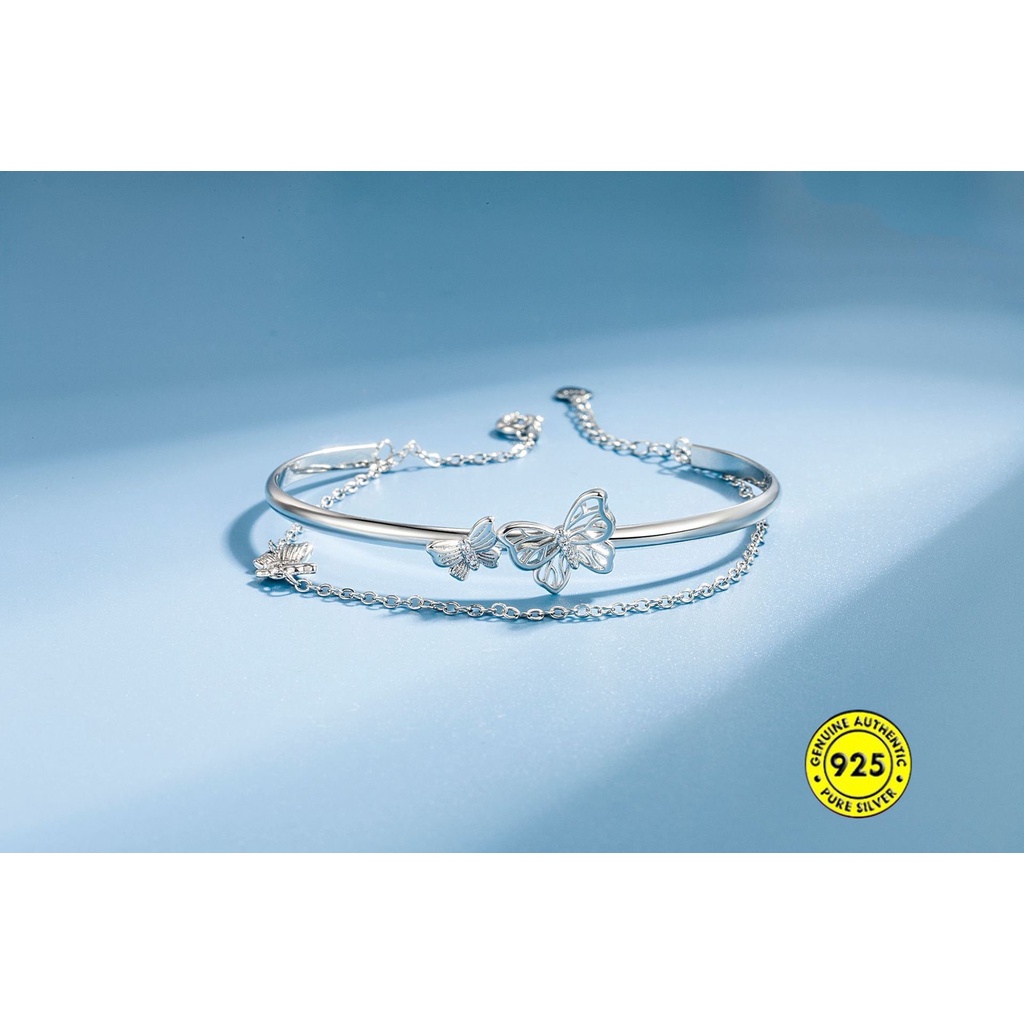 Gelang Wanita Model Butterfly Lapis Ganda Bahan S925 Silver Tahan Air Non Karat U1009