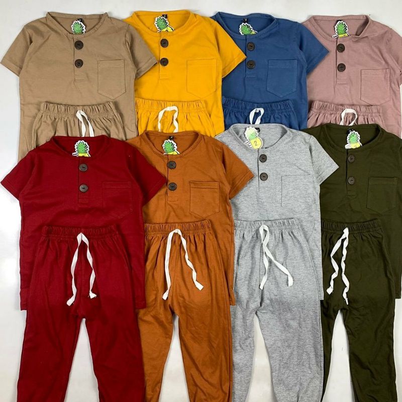 Pajamas BUTTON  Baju PIYAMA Anak Polos Pineapple Kids (1-8 TH)