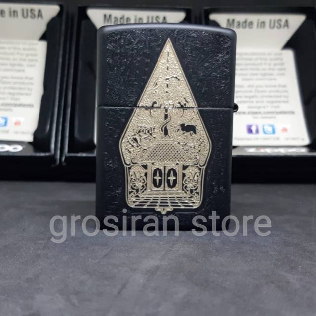 Zippo wayang custom logo tulisan nama ukor grafir hitam gunungan