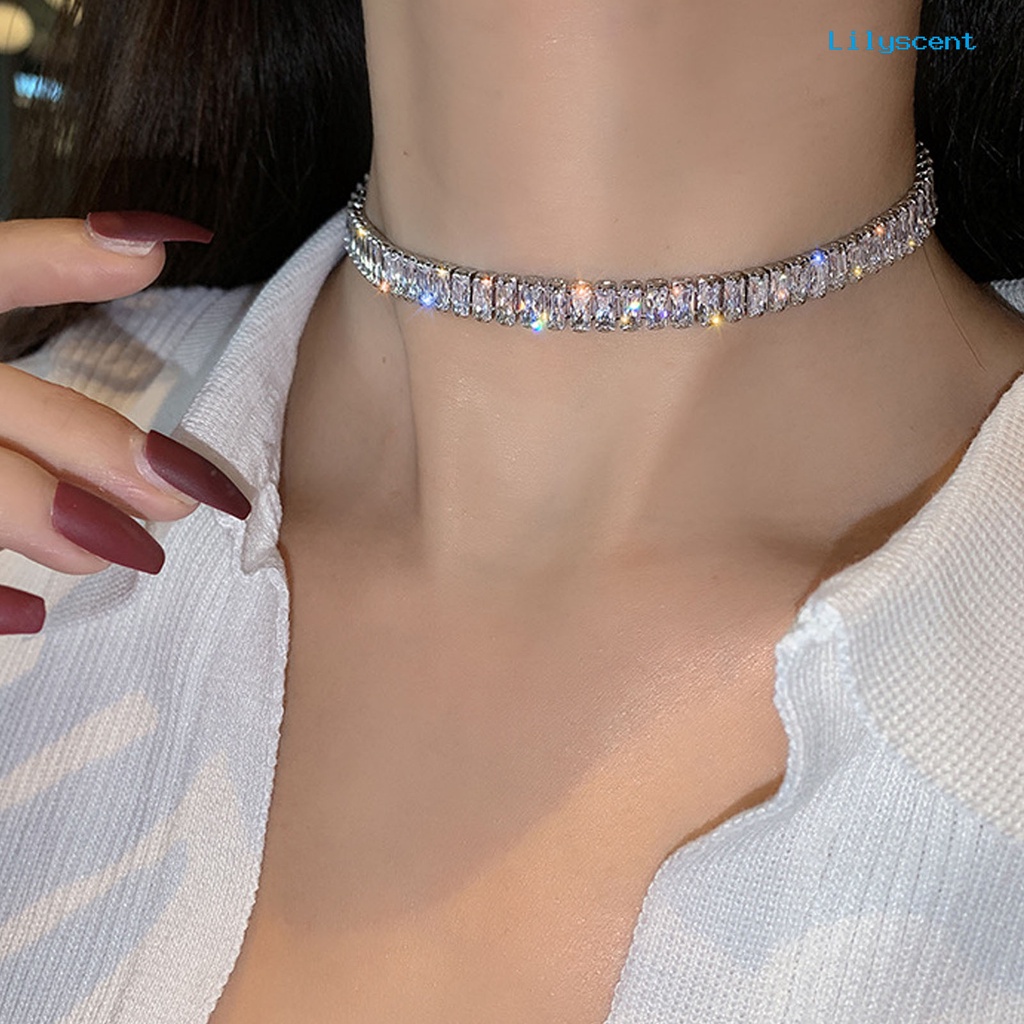 Kalung Choker Adjustable Bahan Cubic Zirconia Untuk Pernikahan