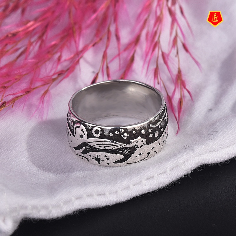 [Ready Stock]Creative S925 Vintage Silver Marine Animal Otter Ring