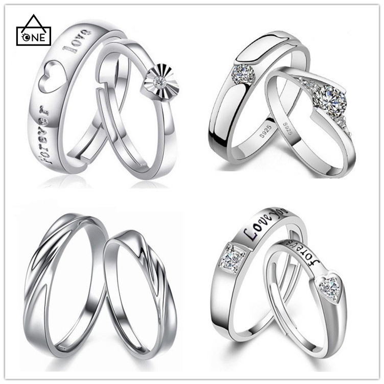 COD❤925 Silver Cincin Pasangan Berlian Mode Wanita Perhiasan Cincin Couple Rings US 4 5 8 9 A one