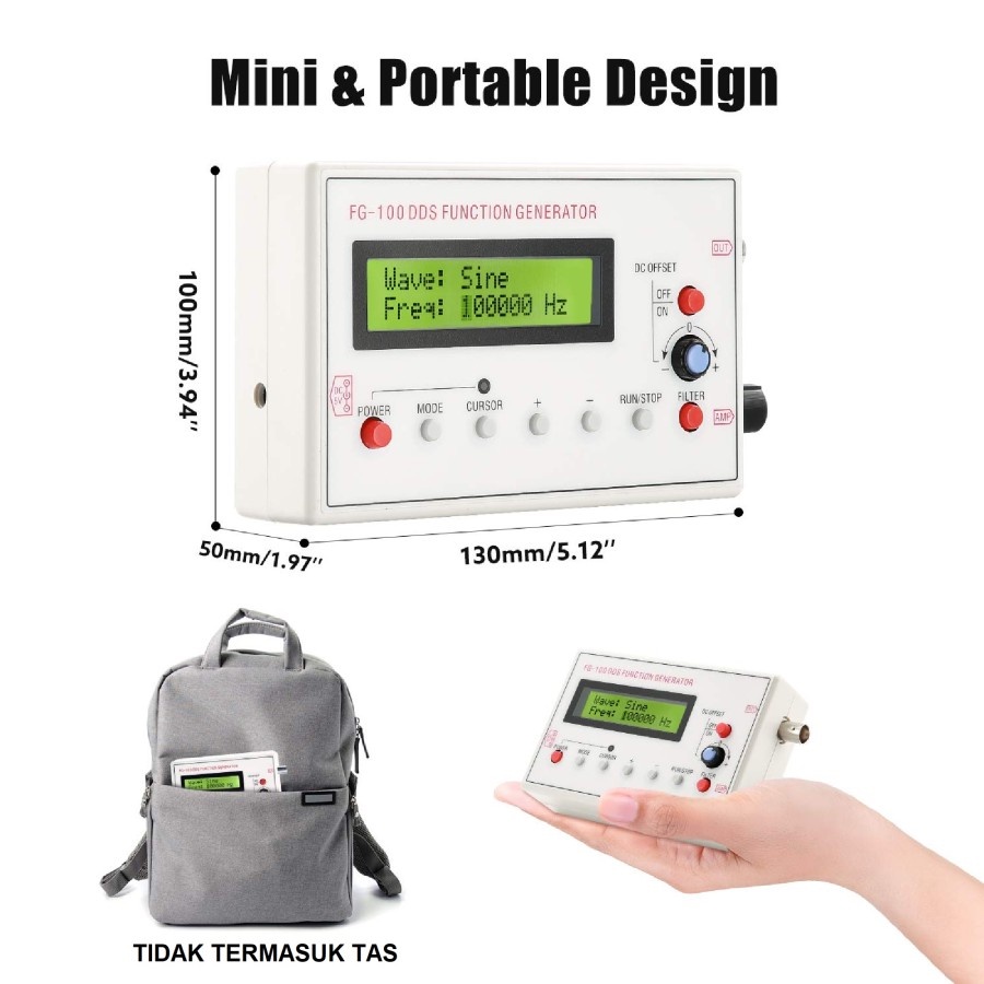 FG-100 DDS 1Hz-500kHz Function Generator Sinyal Frekuensi Generator