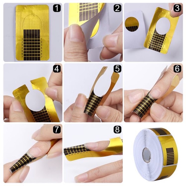 Golden nail form guide Nail Form 500 PCS / Cetakan Nail Extention/ Nail Form Acrylic Nail Art Gel Extention