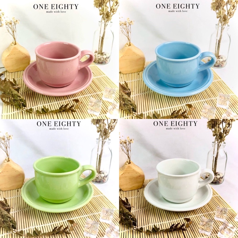 Set Cangkir Lepek Keramik 1 Warna Gelas Cangkir Unik Cantik