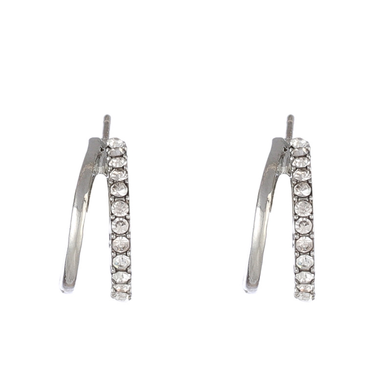 Flash diamond Anting double layer Berbentuk C Untuk Wanita Korea