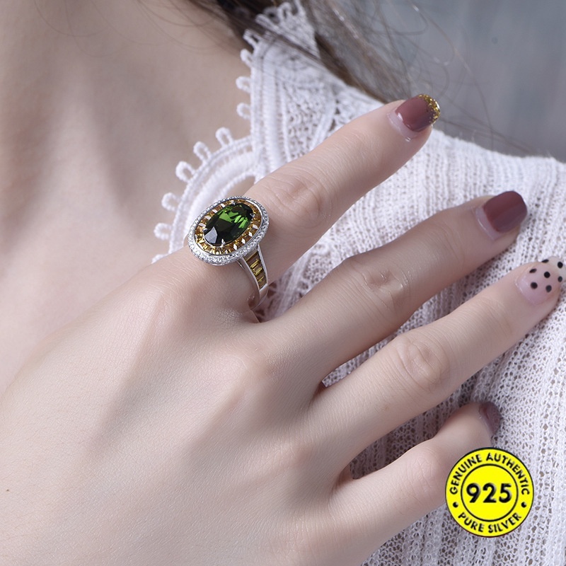 Cincin Model Terbuka Aksen Batu Permata Emerald Kuning Natural