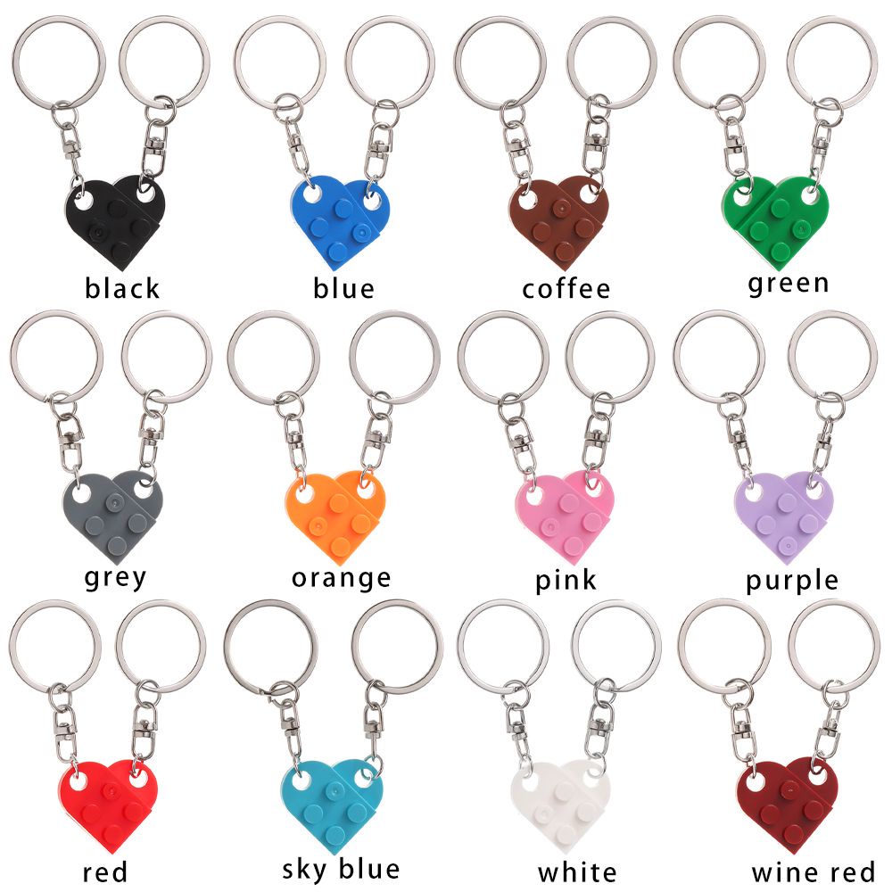 2 Pcs Fashion Pasangan Terpisah Persahabatan Gantungan Kunci Blok Bangunan Gantungan Kunci Key Buckle Heart Pendant