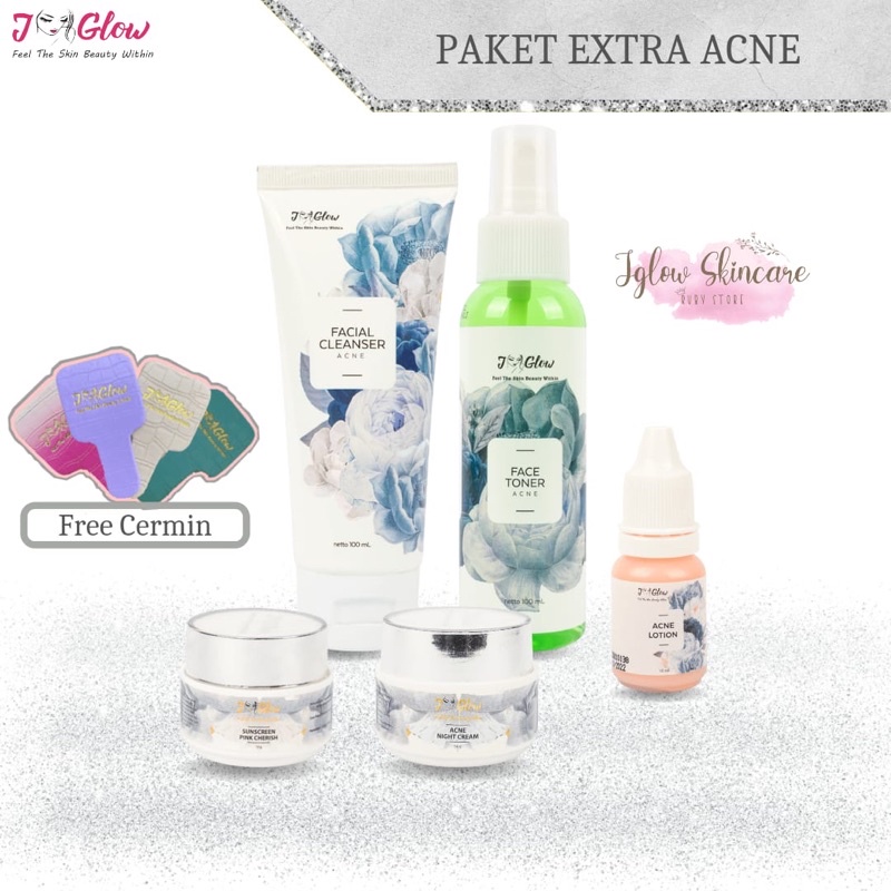 Jglow Skincare Paket Extra Acne Whitening Skin Cream glowing Perawatan