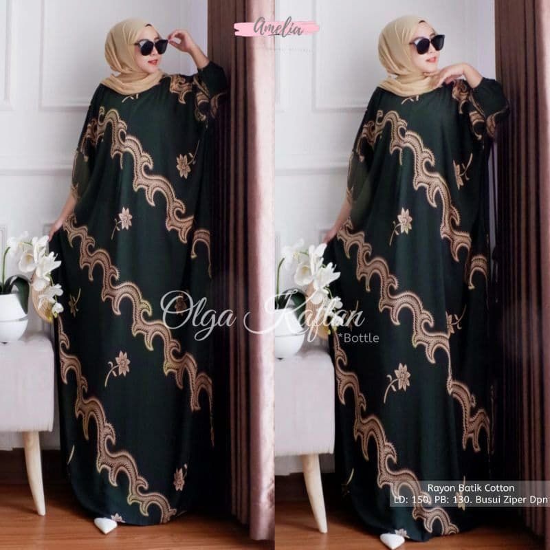 Kaftan OLga - Kaftan Wanita Jumbo Katun Rayon Batik Premium Busui Daster Gamis Batik Bigsize  Fashion Muslim Kekinian LD 220cm