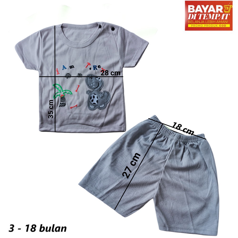 Setelan Pendek Baju Bayi Laki-laki size 3-18 Bulan MOTIF IAM TREX