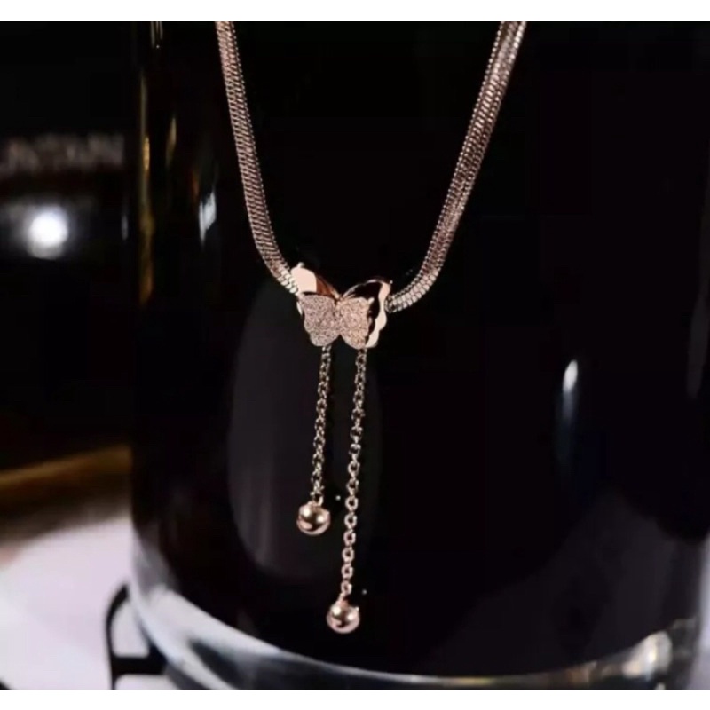 [ COD ] Kalung Titanium rose gold kupu kupu wanita