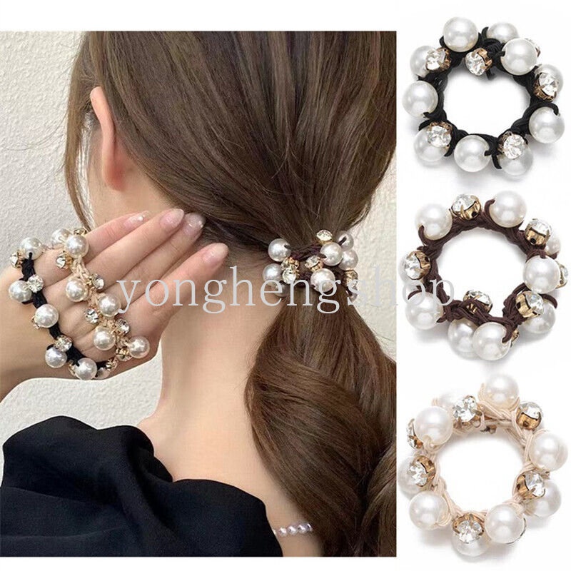 Ikat Rambut Ponytail Elastis Aksen Mutiara Camellia Untuk Wanita