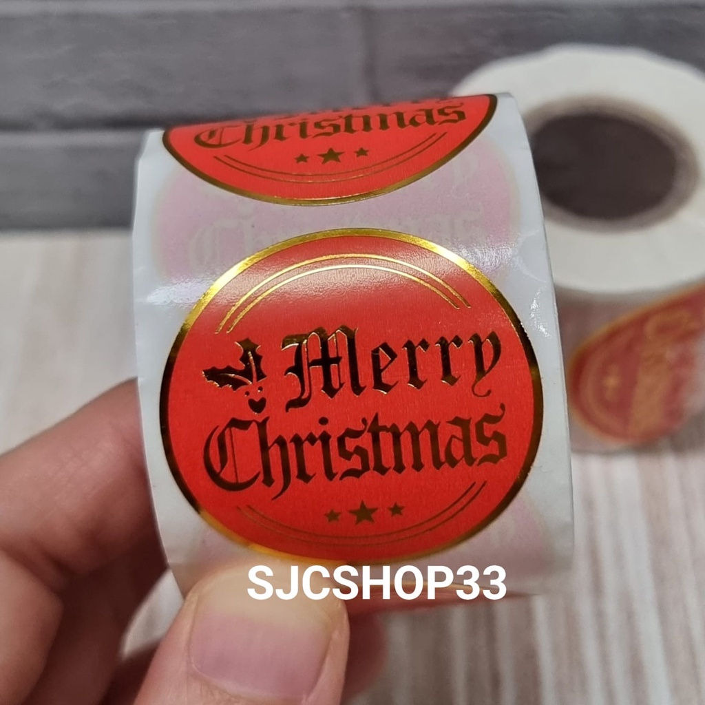 

1 roll isi 350 ukuran 3,8 cm sticker label christmas gold / natal emas