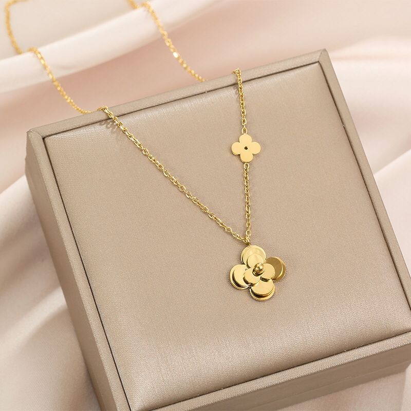 Kalung Titanium Bunga Daisy Anti Karatan Lapis Emas 24K