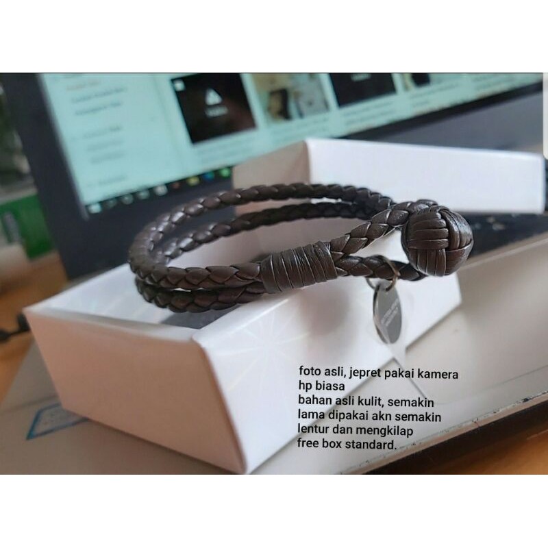 gelang pria B venneta bahan kulit asli + box