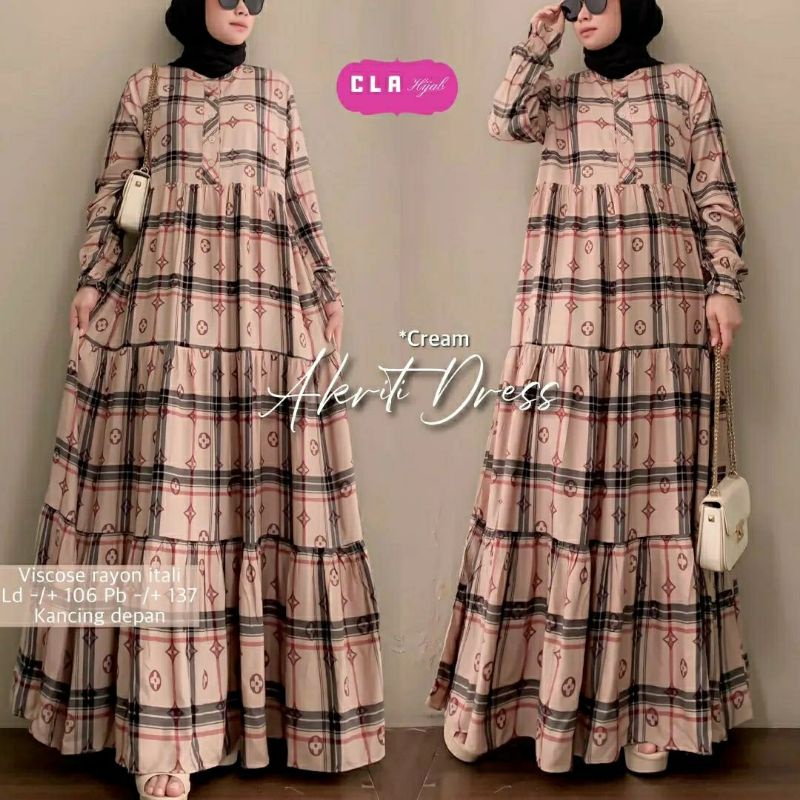 Akriti Dress, GAMIS MUSLIM CANTIK FIT XL LD 106 BAHAN VISCOSE RAYON ITALI KANCING AKTIF TERMURAH OOTD