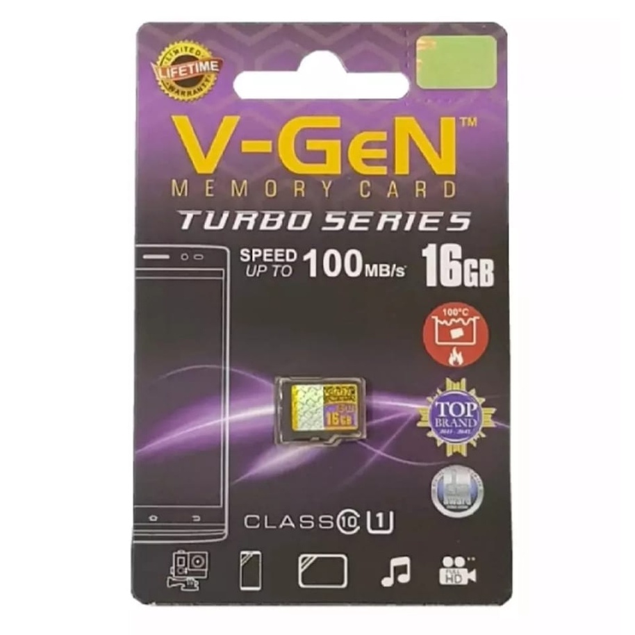 Memory Card / Micro SD V-GEN Turbo Series 16GB Class 10 100MB/s Micro SD V-GEN Memory Card HP 16GB V-GEN-ORIGINAL