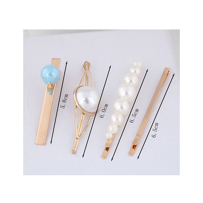 LRC Jepit Rambut Fashion Blue Pearl Alloy Hair Clip Four-piece A58546