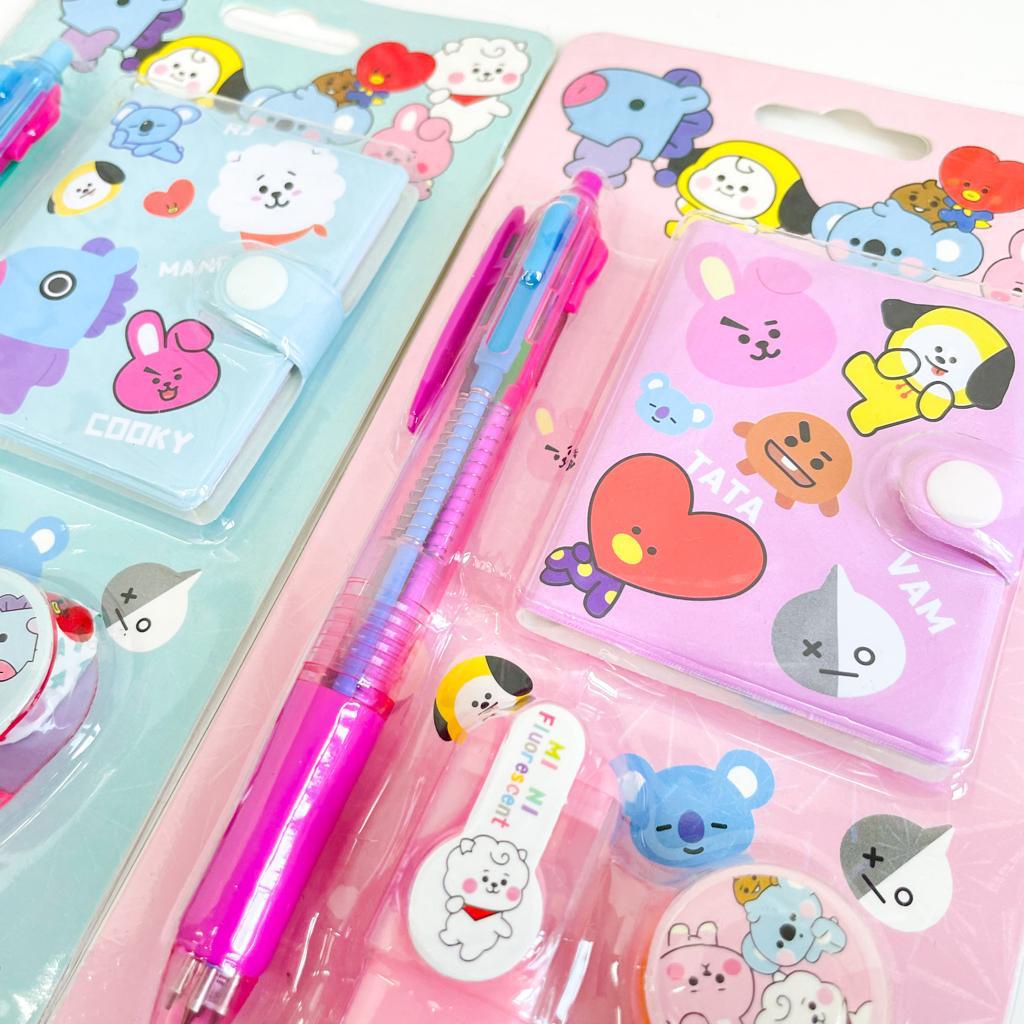 PAKET ALAT TULIS BT21 SET 4 IN 1 READY 2 WARNA SET ATK BTS21 TERMURAH PERLENGKAPAN SEKOLAH ANAK BEST QUALITY