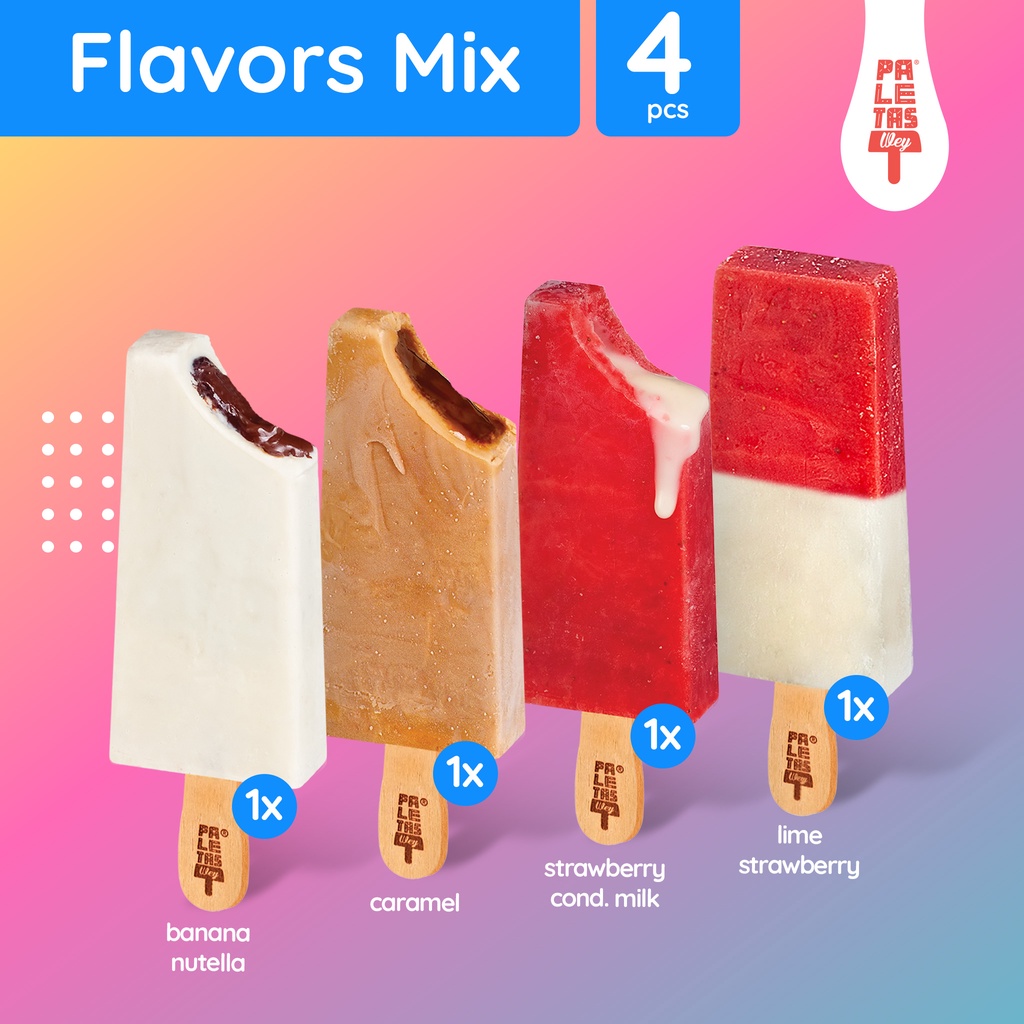 

Es Krim Paletas Wey 1 Banana Nutella, 1 Caramel, 1 Strawberry Cond Milk & 1 Lime Strawberry