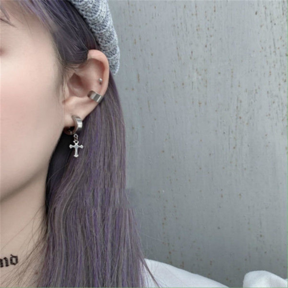 【COD Tangding】1PC Hip Hop Earrings Simple Versatile Cool Couple Cross Shape Fashion Earstuds