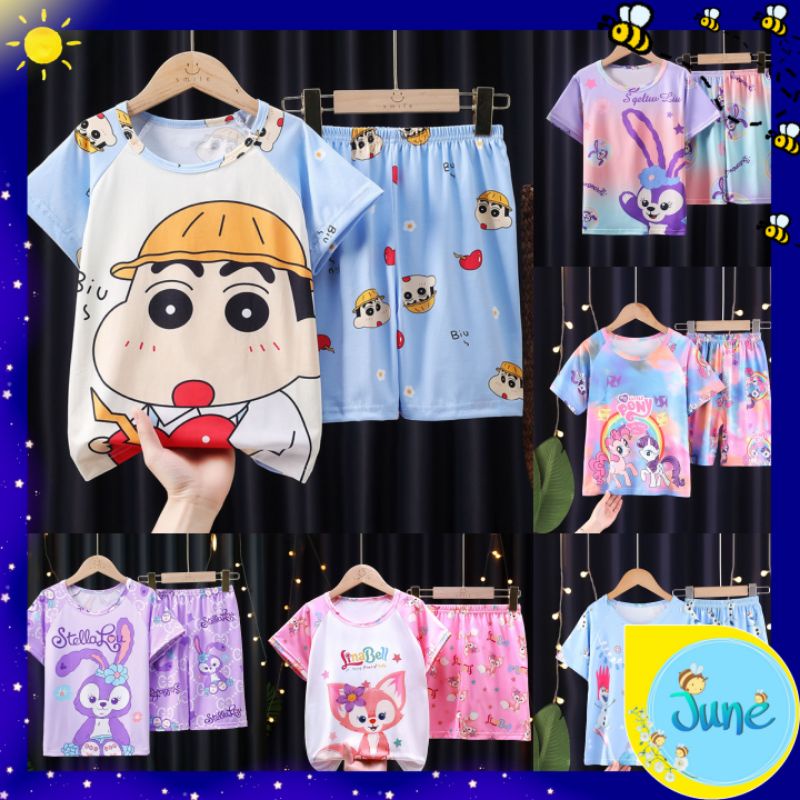 JUNECOLLECTIONS BAJU JUMPER PENDEK KAOS + CELANA BAJU ANAK SETELAN LENGAN PENDEK #279-284