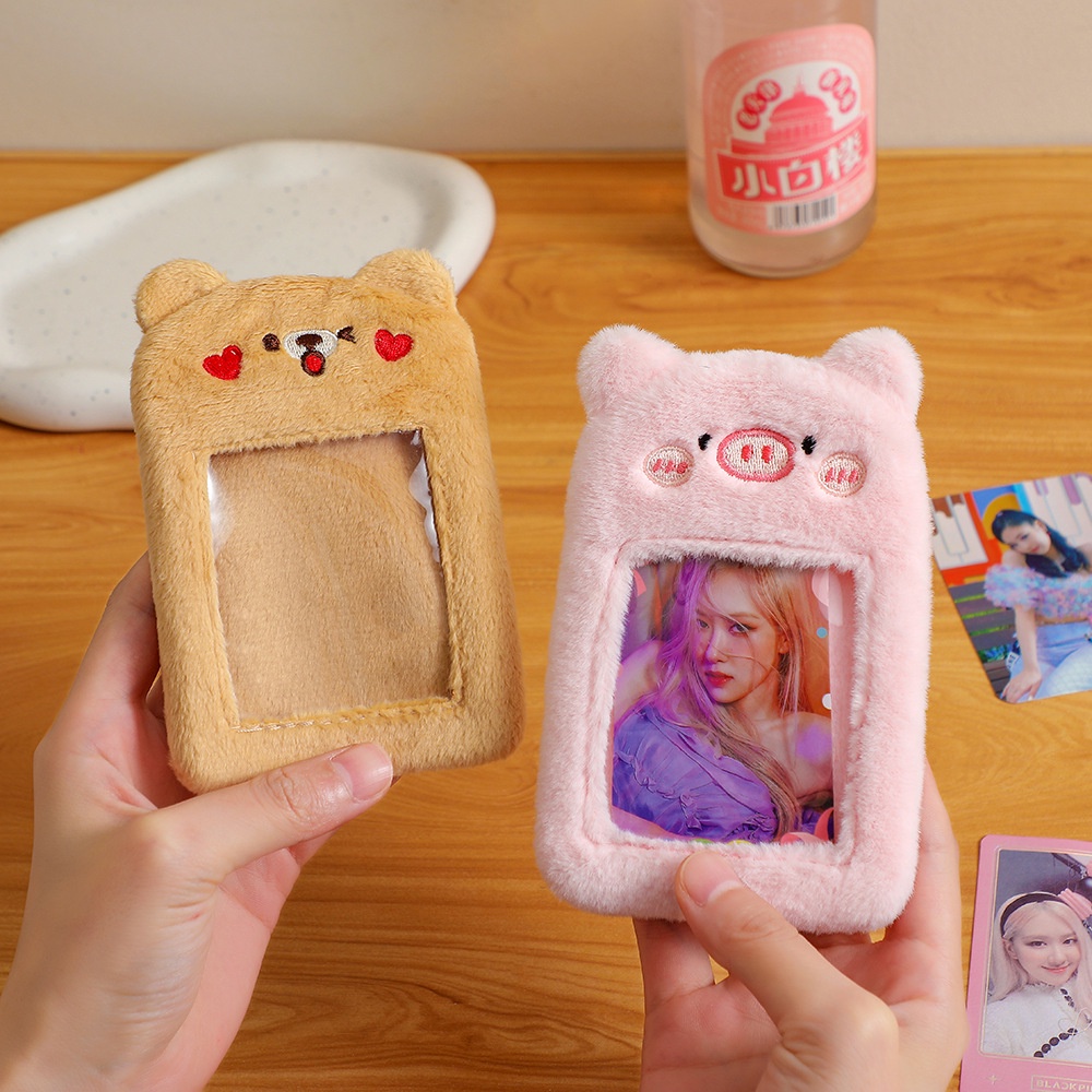 Gantungan Kunci Bentuk Beruang / Kelinci Bahan Plush Photocard Holder Boneka Gantungan Kunci PC Card Holder Doll