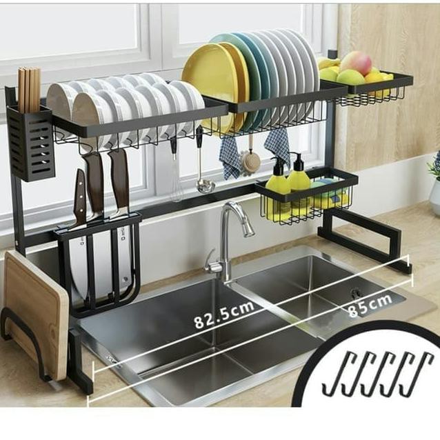 ∁ CUCI GUDANG!!! Rak Piring Portable Wastafel 2 Susun 85CM Rak Dapur Serbaguna Stainles
