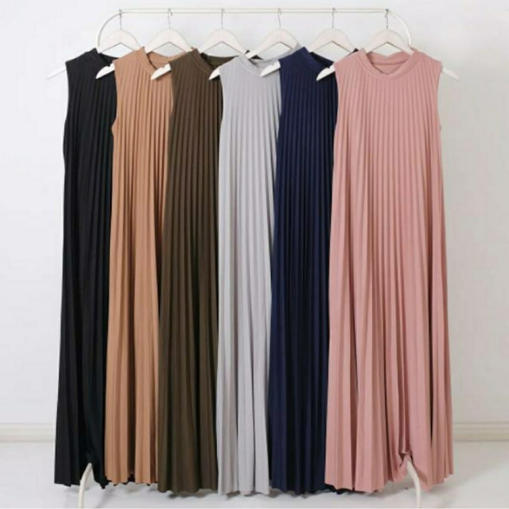 [ BISA COD ] Sleveless Long Dress / Yoona Dress Plisket Tanpa Lengan