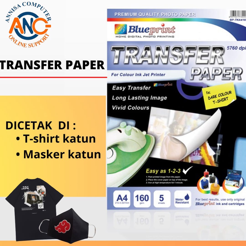 

Kertas Transfer / Paper Dark BLUEPRINT A4 160gsm - Tshirt Katun