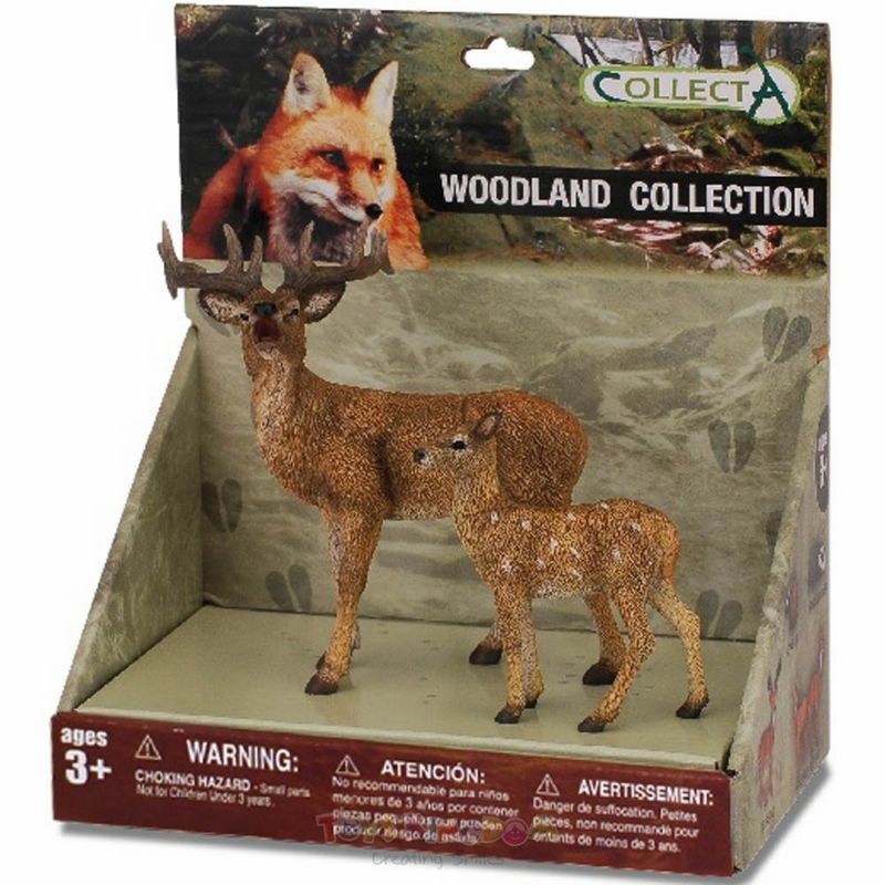 Figurine Karet Animals / Collecta Woodland Collection Deer / Figur Set Rusa 2 pcs / Kado Hobi Pajang