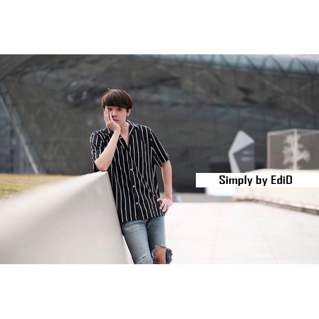 Amspro - Kemeja Salur Pria Kemeja Kasual Kemeja Kerja Fashion Pria PD-03 Lengan Pendek Trendy