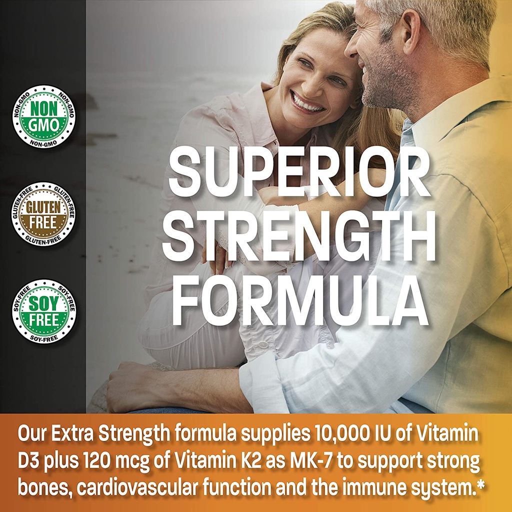 Bronson Vitamin K2 D3 Extra Strength D3 10,000 IU K2 120 Mcg for Heart Bones Immunity &amp; K2 90 Mcg D3 5,000IU