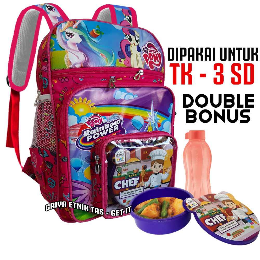 Tas Sekolah Anak SD Perempuan Tas anak karakter TK Pony Frozen LOL Gratis Bonus Misting dan Botol Minum Tas ransel Tas Punggung Tas Gendong anak